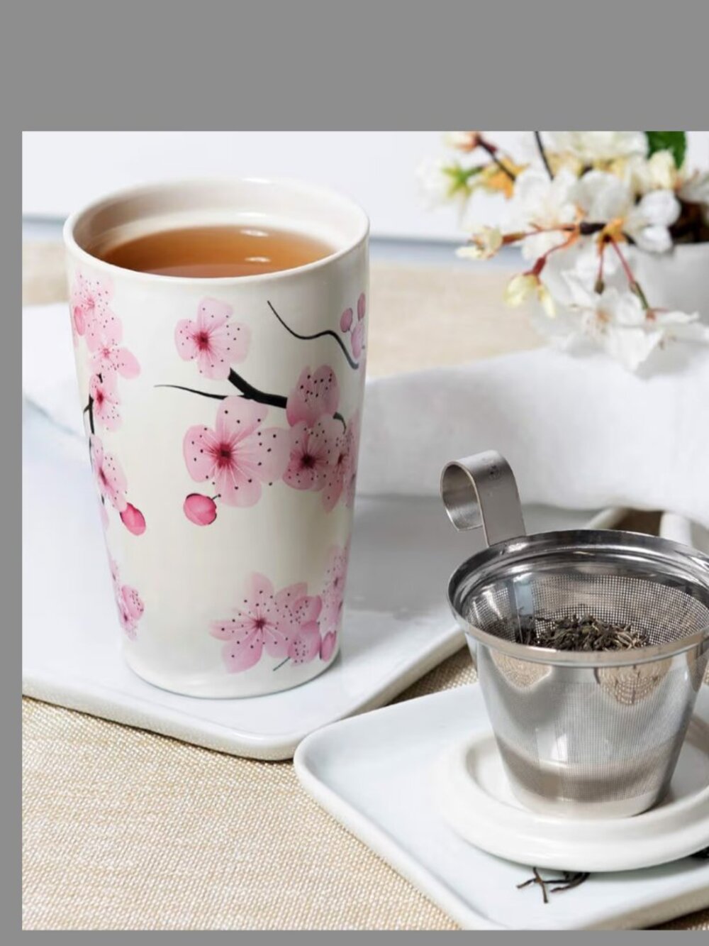 NWT Tea Forte Kati Hanami 12 oz Infuser and Tumbler with Lid